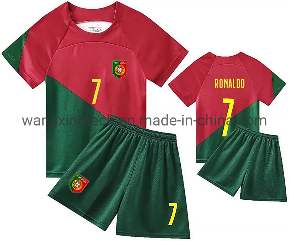 Kids Portugal Soccer Jersey+Shorts 2022 World Legend #7 Football Team Sports Fan Shirts Kit for Boys/Girl