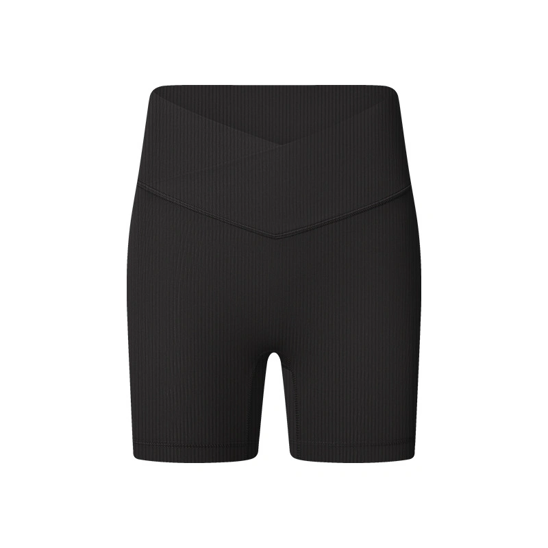 Pantalón corto de yoga ajustado con cintura cruzada de rayas que cubre el abdomen Y levantando LAS CADERAS corriendo Fitness Deportes pantalones Tripartito para Mujeres