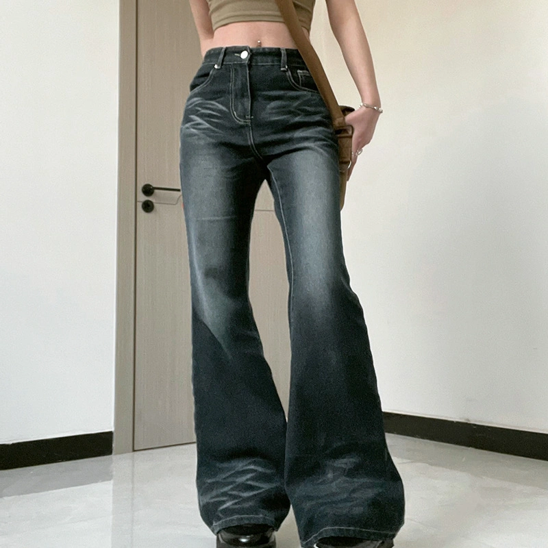 2023 La nueva mujer Bell-Bottoms Casual elástico ajustado Mini mopas quemado de la mujer Jeans