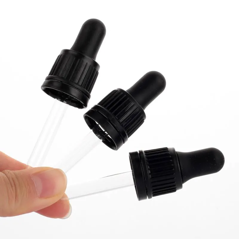 18/415 Black Essential Oil Glass Bottle Plastic Child Tamper Proof Dropper Caps with Pipette