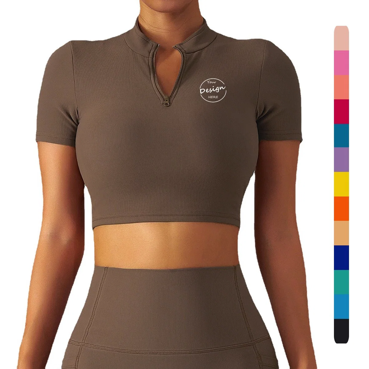 OEM leichte High Neck Half Zip Yoga Crop Tops schlank Fit Kurzarm Workout Shirts für Damen