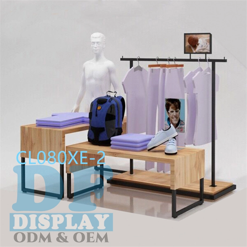 Shop Counter Table Customized Clothing Store Fixtures Metal Wood Garment Golden Display Rack for Clothing Shop Interior Design Clothes Shop Display Furniture