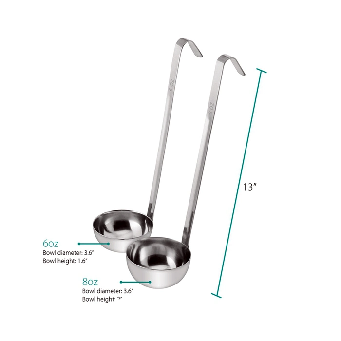 Cuillère à long manche en acier inoxydable pour sauce et louche à soupe.