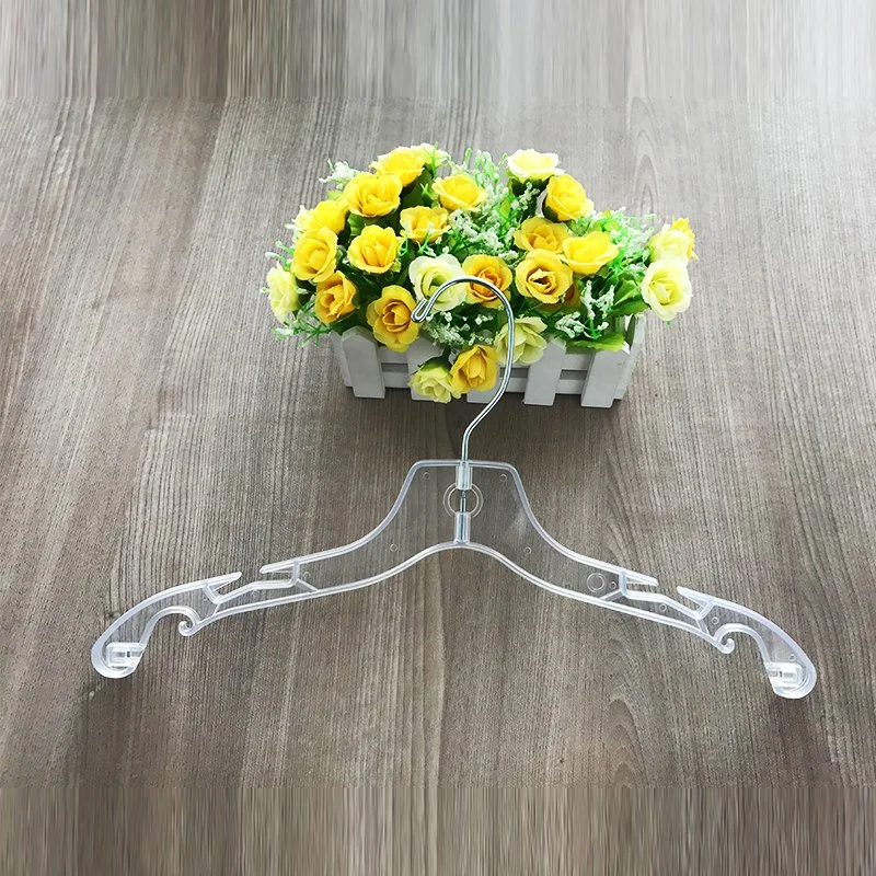 Transparent Plastic Garment Hanger for Adult Clothes with Rotating Metal Hook and Anti-Slip on Shoulder