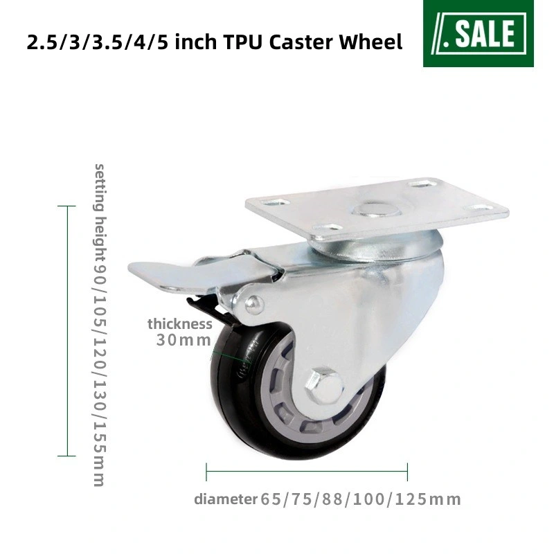 Factory Supplier Indutrial TPU Mute Casters Top Plate Equipment with Bearing Trolley Cart Caster Wheel