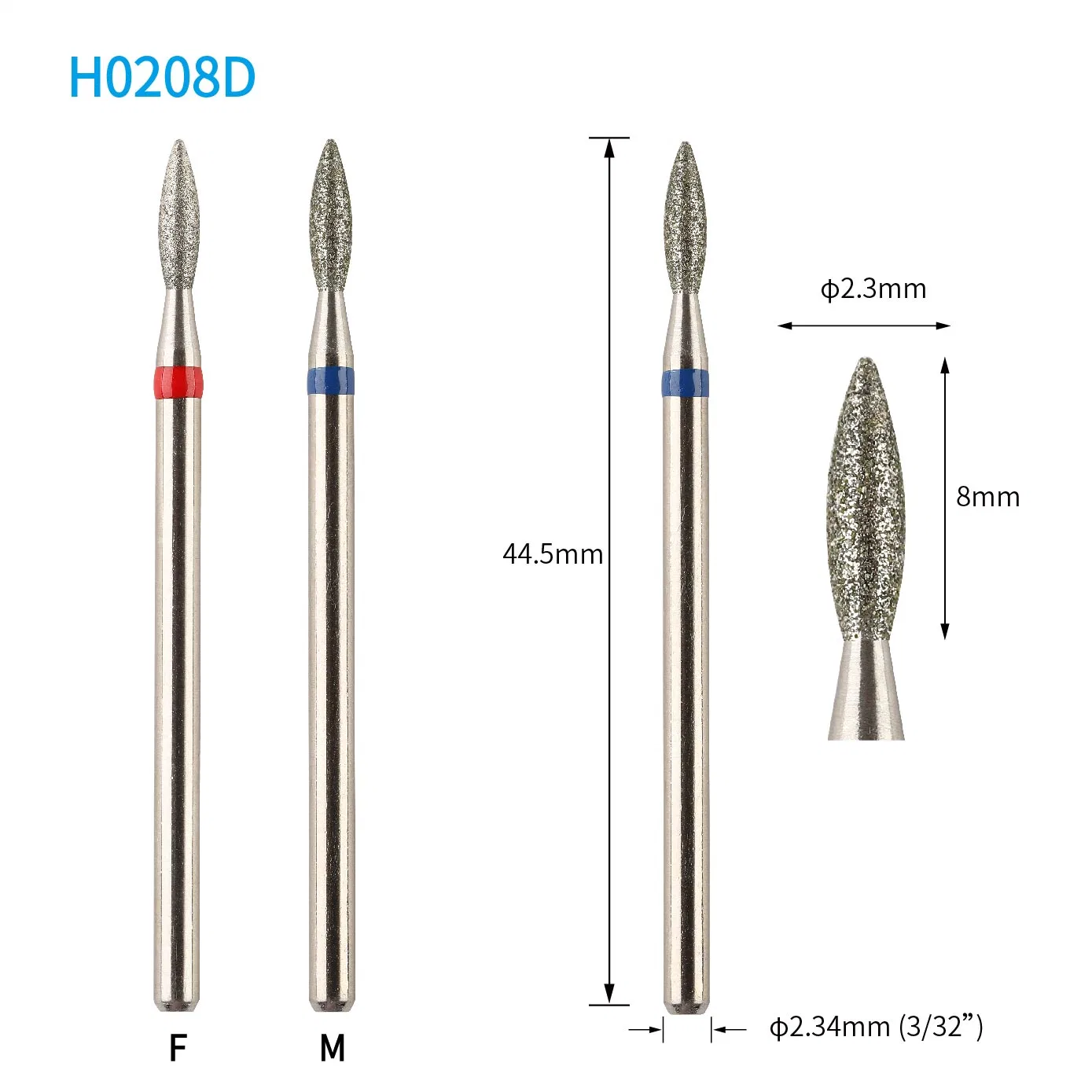 Flame 2.3mm Red Band Blue Band Cuticle Removing Diamond Nail Drill Bit