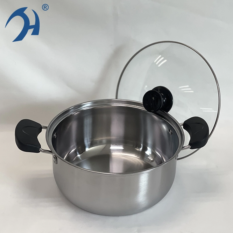 Stainless Steel Double Ear Thickened Household Soup Pot Cookware with Glass Lid