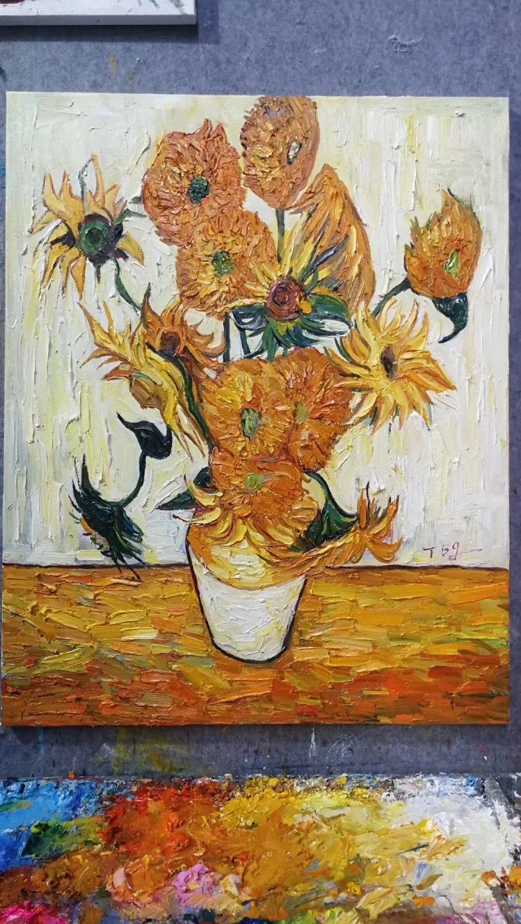 Handmade Van Gogh Sunflower Reproduction Canvas Art Painting for Home Decoration