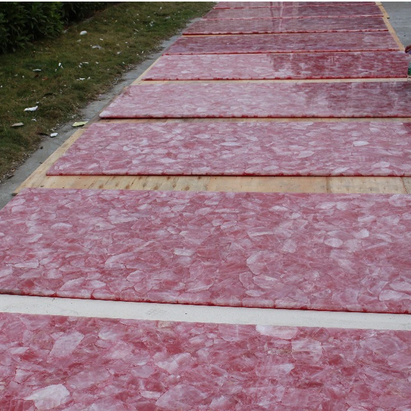 Luxury Semi Precious Stone Pink Crystal Slabs Countertops Rose Quartz Tiles