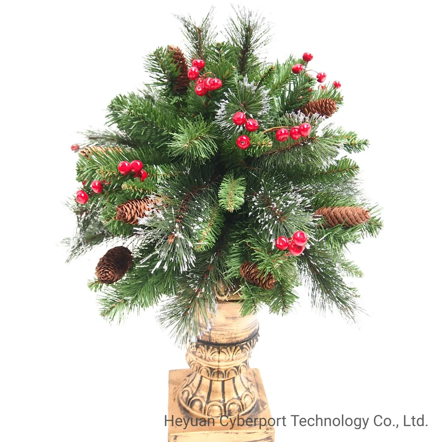 24'' Artificial Christmas Pot Wreath PVC&Pine Needle Flower Shrub with Glass for Home Decoration