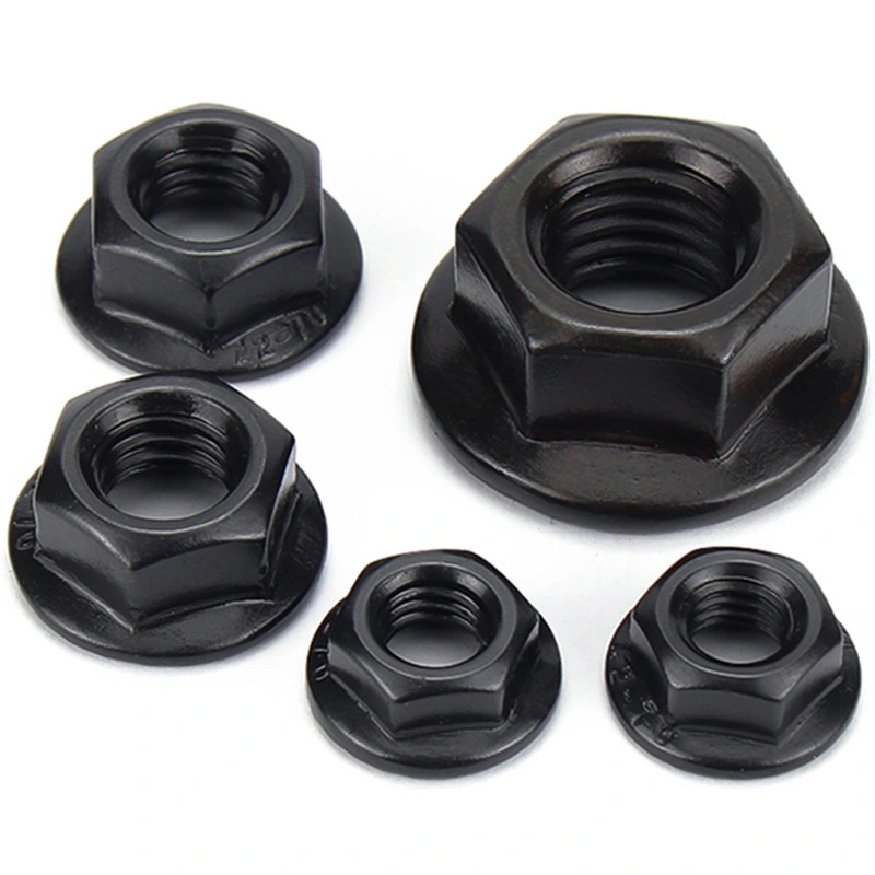 DIN ISO ANSI Ifi Standard Black Hexagon Nuts with Flange Fine and Coarse Pitch Thread Flange Nut in Stock