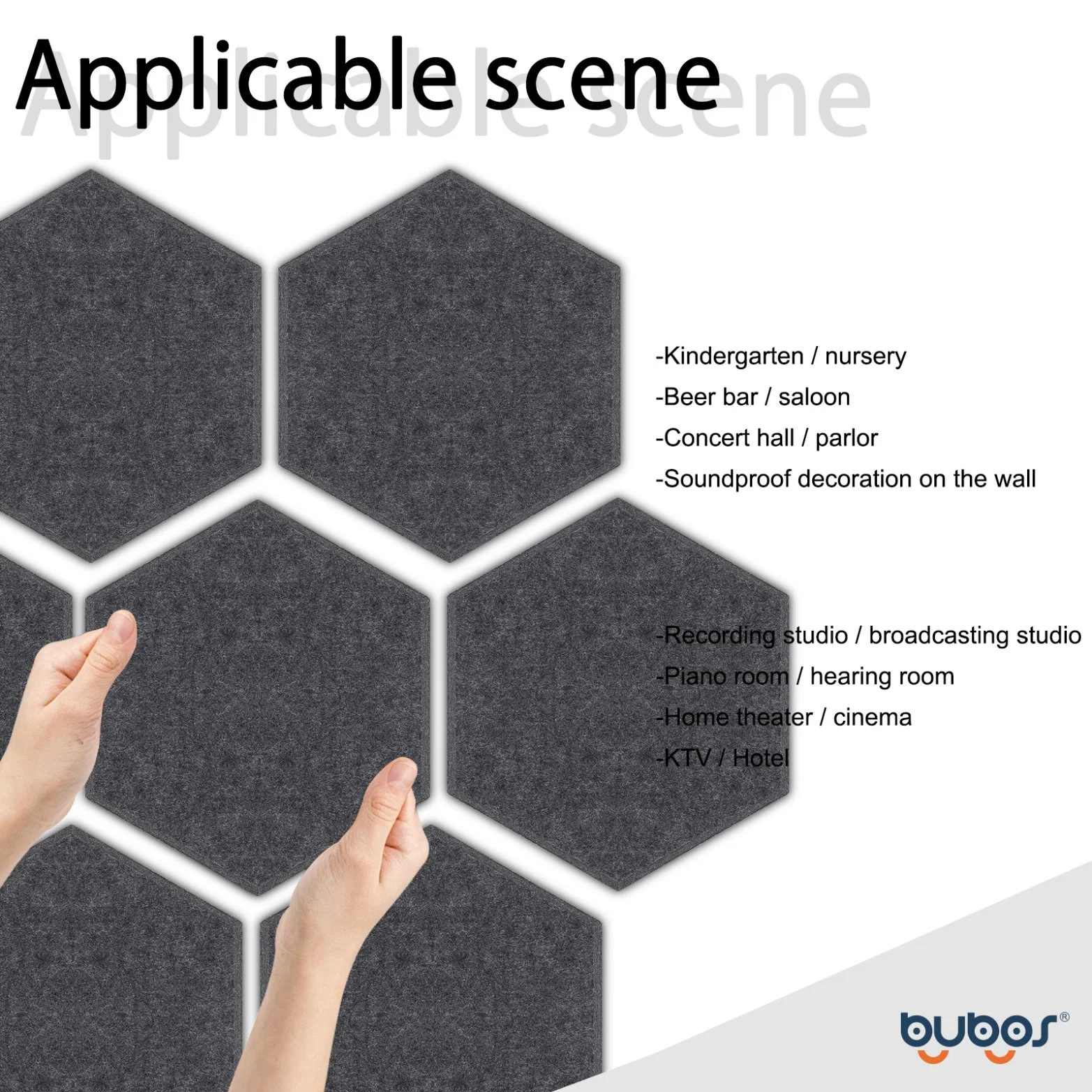 Bubos Painel de Isolamento Acústico de Teto de Parede Hexagonal Absorção de Som com Borda Chanfrada