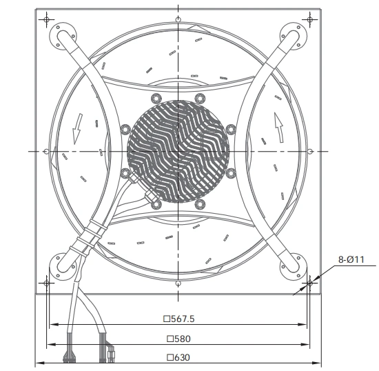 Kundenspezifischer EC-Axiallüfter Fzy630-4D Axiallüfter für HLK-Systeme 11kW-Axiallüfter EC Axiallüfter