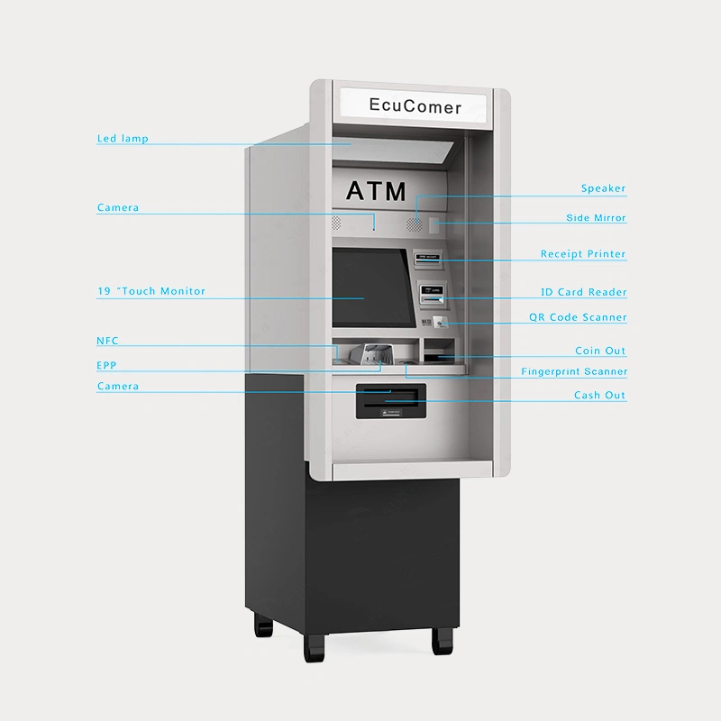 A través de la nota de la pared y la moneda dinero ATM para oficinas bancarias