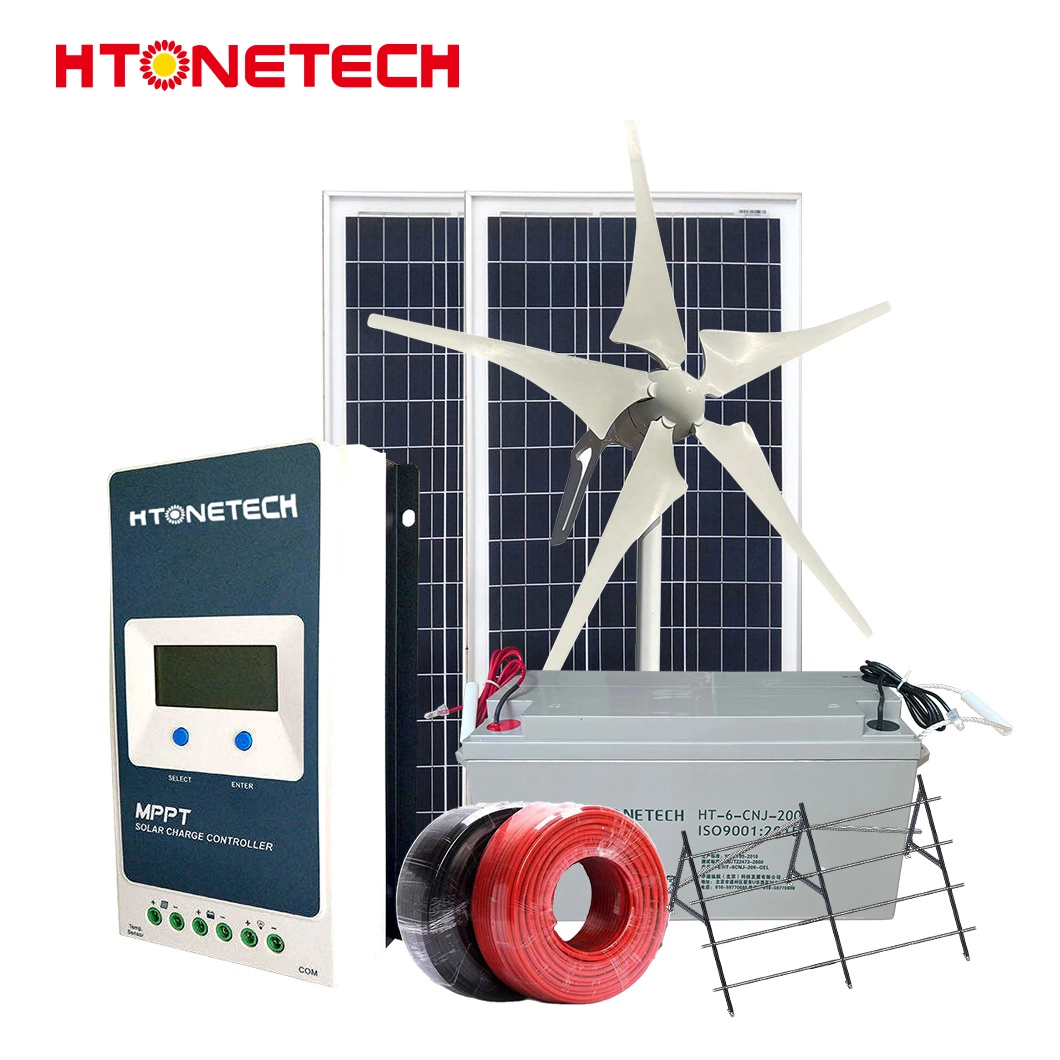 Htonetech Mono 150W 160W Solar Panel Manufacturers Energy Solar System China Solar PV Wind Hybrid System with Portable Wind Energy Generator