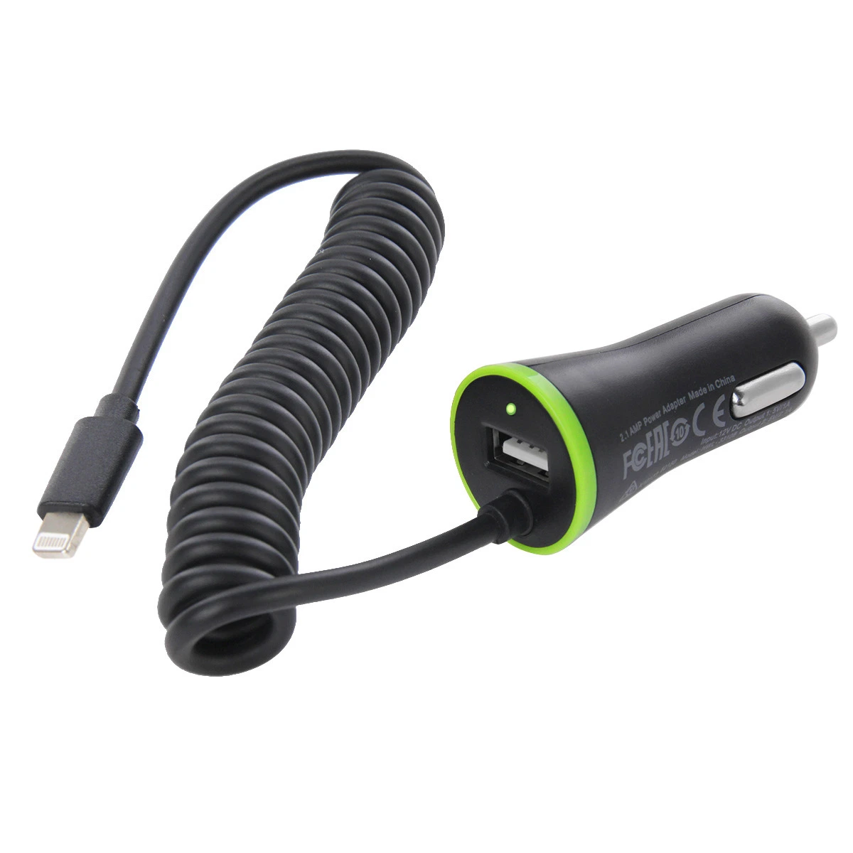 5V/2.4A Chargeur de voiture USB avec 1,2 m de câble à ressort pour l'iPhone7/8/X