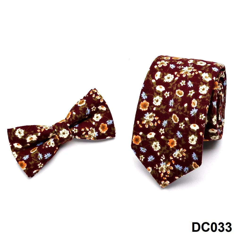 Classic Cotton Printed Tie and Bowtie Set for Weddings and Special Events