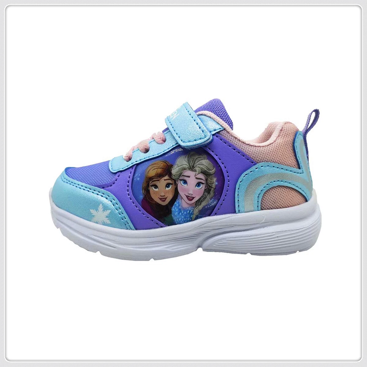 Kid Shoe, Sneaker Shoe, Children Shoe, Girl's Mesh+PU with PVC Patch on Upper, PU Velcro EVA Outsole, Lights on Upper