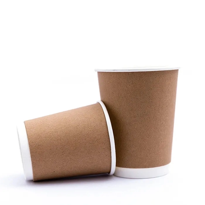 Factory Stock Disposable 12oz Kraft Double Wall Paper Coffee Cafe Cups