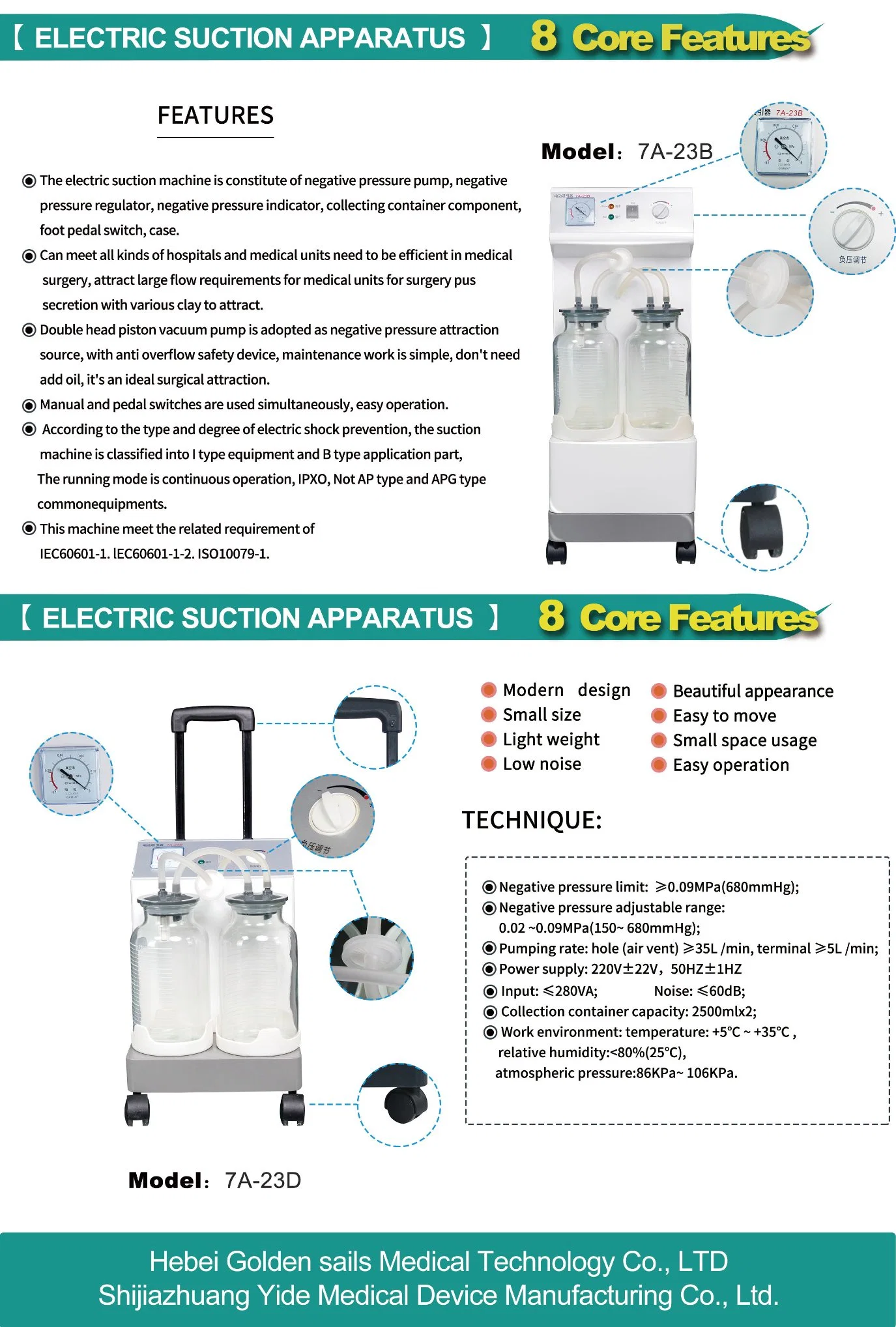 Médico de buena calidad Máquina de aspiración eléctrica con dos botellas de ventosas