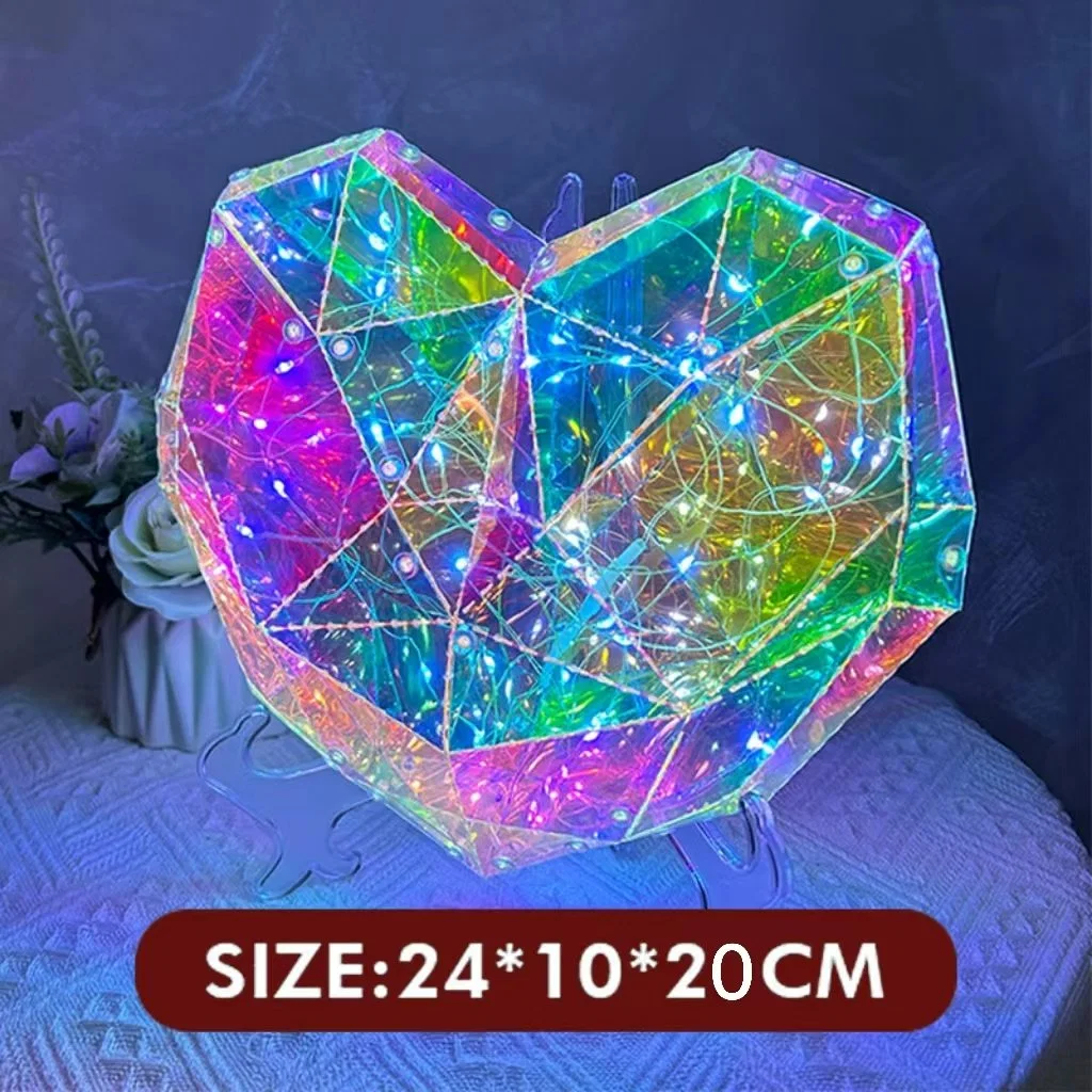 Diamond Heart Art Motif Lights LED Festive Decoration Indoor Valentine's Day 2023 Gifts Ideas Trending Product 3D Color Lamp