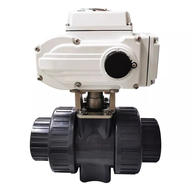 12V DN65 DN50 Double Union Motorized 21/2" 3" UPVC PVC Industrial Ball Valve for Chemical Industrial