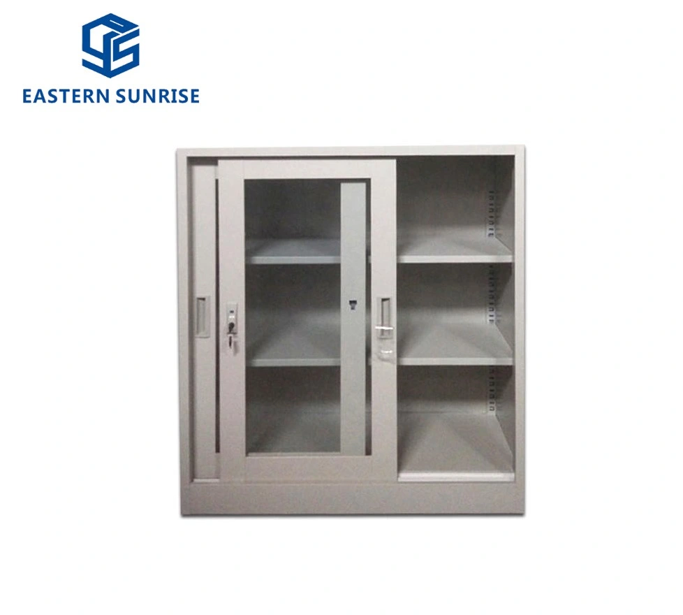 Low Height Half Height 90cm High Steel Storage Cabinet with Sliding Glass Door