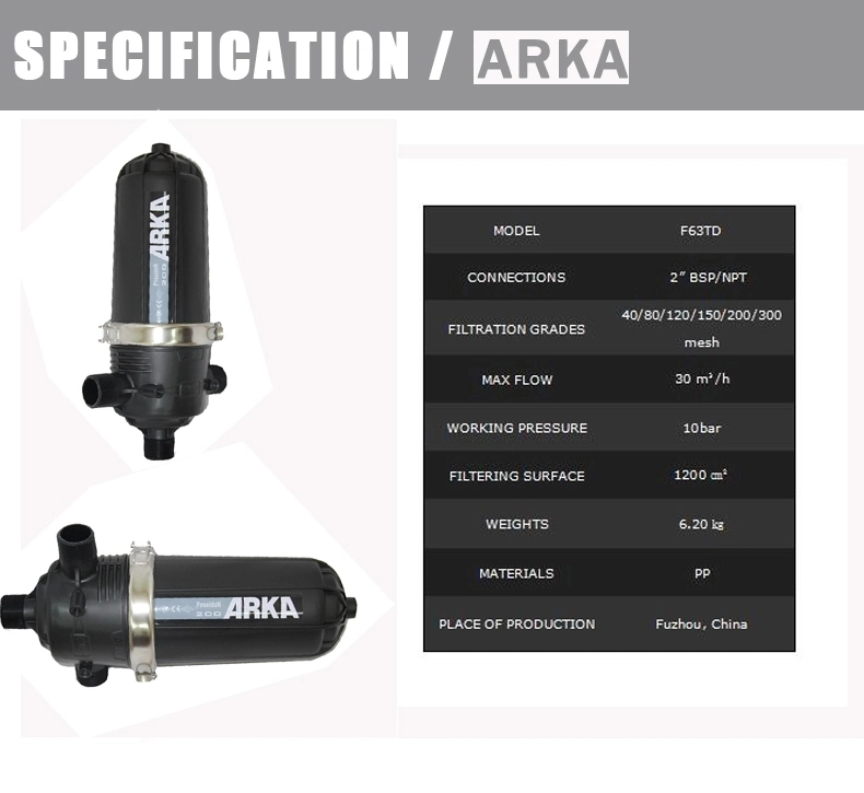 2 pulgadas de tipo T Filtro de disco de plástico para uso agrícola del equipo del sistema de riego por goteo, Filtro de agua