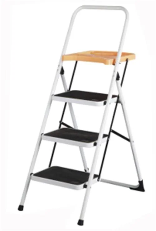 White Single Step Metal Stool Ladder with 3 Steps