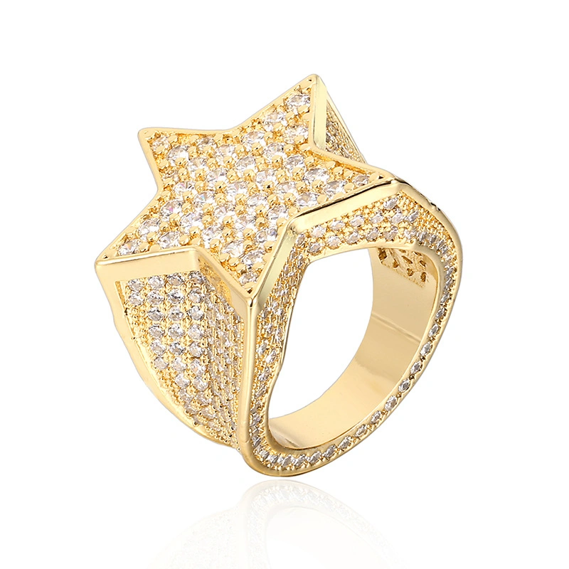 Hip Hop Jewelry Fashion Iced out Bling Cubic Zirconia Rings Brass Silver Gold Custom Jewellery Wholesale Ring for Men