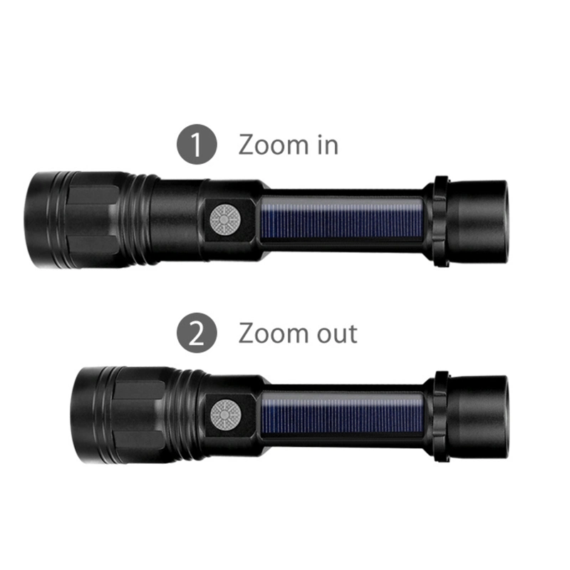 High quality/High cost performance T6 LED Flashlight Torch Light with Top Compass Adjustable Solar Powered Torch Lamp Hot Zooming Aluminum Flashlight