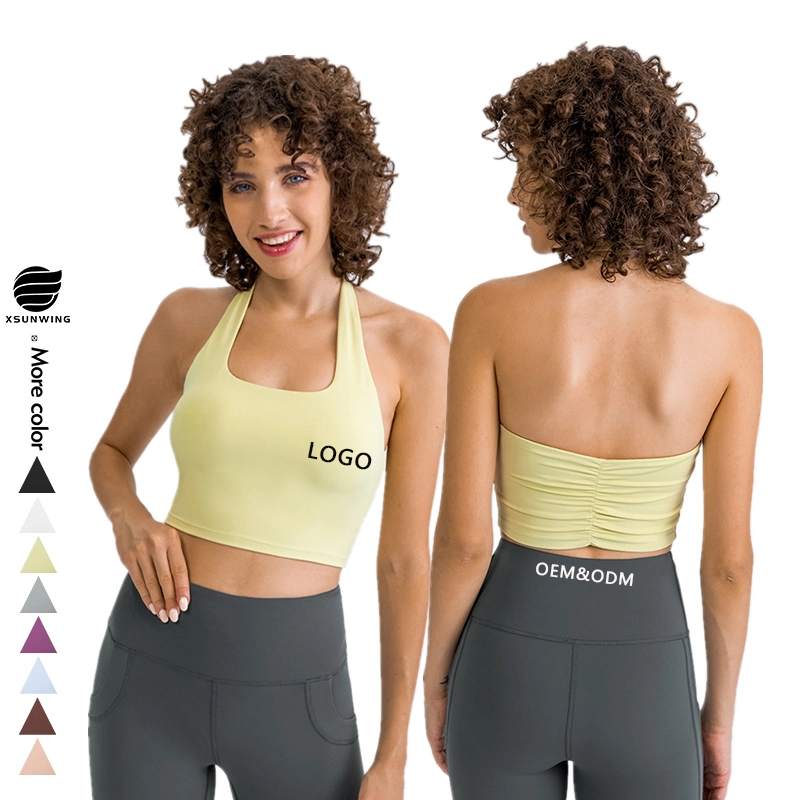 Xsunwing Summer Hot Custom Logo Backless Sports Bra Exercise Fitness Fashionable Woman Tops Halterneck Yoga Bra for Women Halter