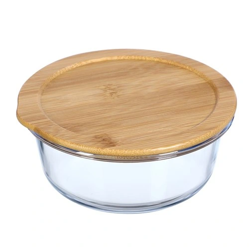 Fashion Design High Borosilicate Glass Food Container Bamboo Bento Lunch Box