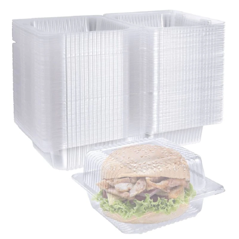 Disposable Clamshell Dessert Container with Lid for Fruit, Salad, Sandwiches, Cupcake 100 PCS Clear Plastic Square Hinged Food Container