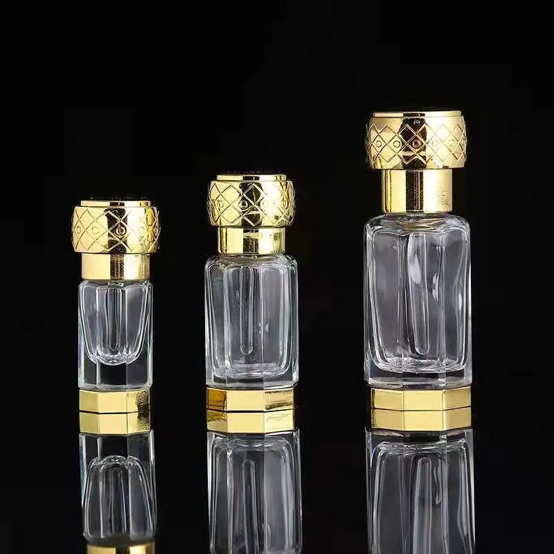 Luxury Golden 3ml 6ml 10ml Human Attar Oil Bottle Fragrance Roll on Glass Container Essential Oil Dropper Bottle Perfume Glass Utensil Scent Pack Beauty Case