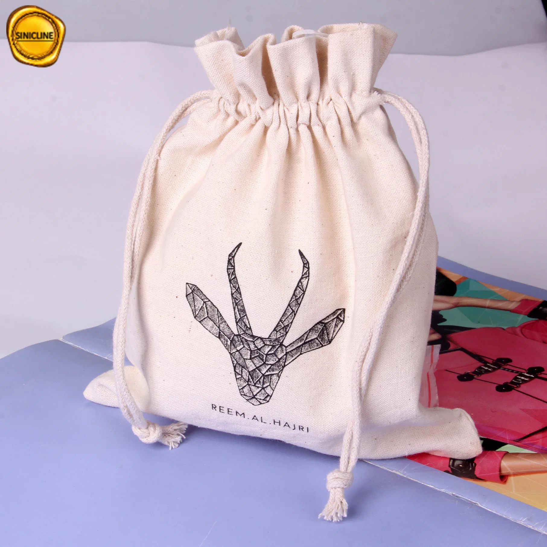 Sinicline Cordón de tela de lienzo de algodón bolsas de embalaje de regalo para la ropa