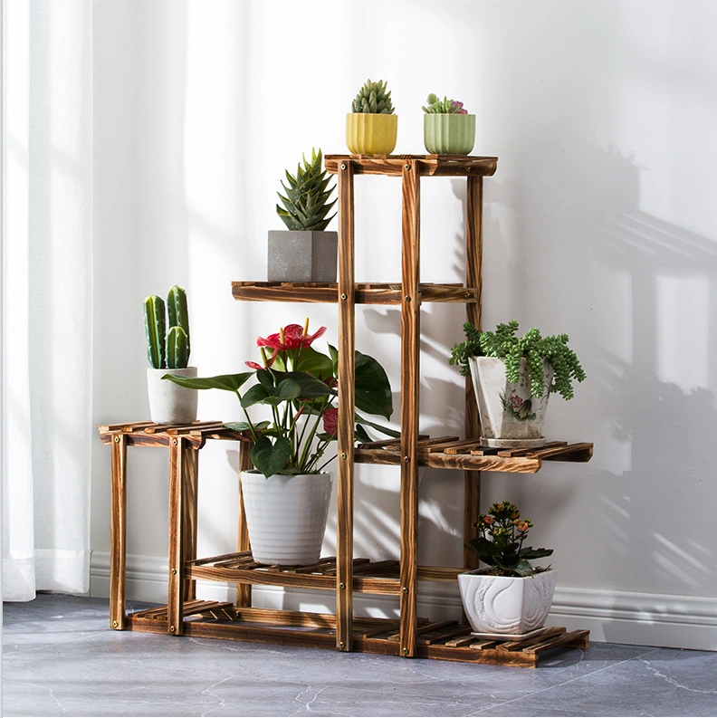 Balcony Flower Shelf Indoor Multi-Layer Solid Wood Living Room Household Succulent Green Radish Pot Decorative Plant Stand
