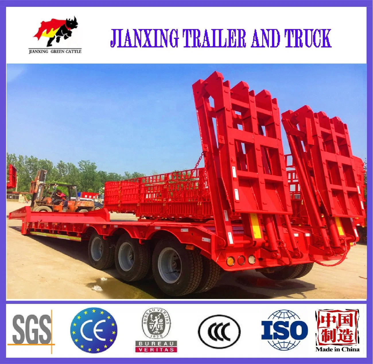 3axle 50tons remolques semi-camiones Lowbed Equipo Transporte 13m Lowboy Semirremolque