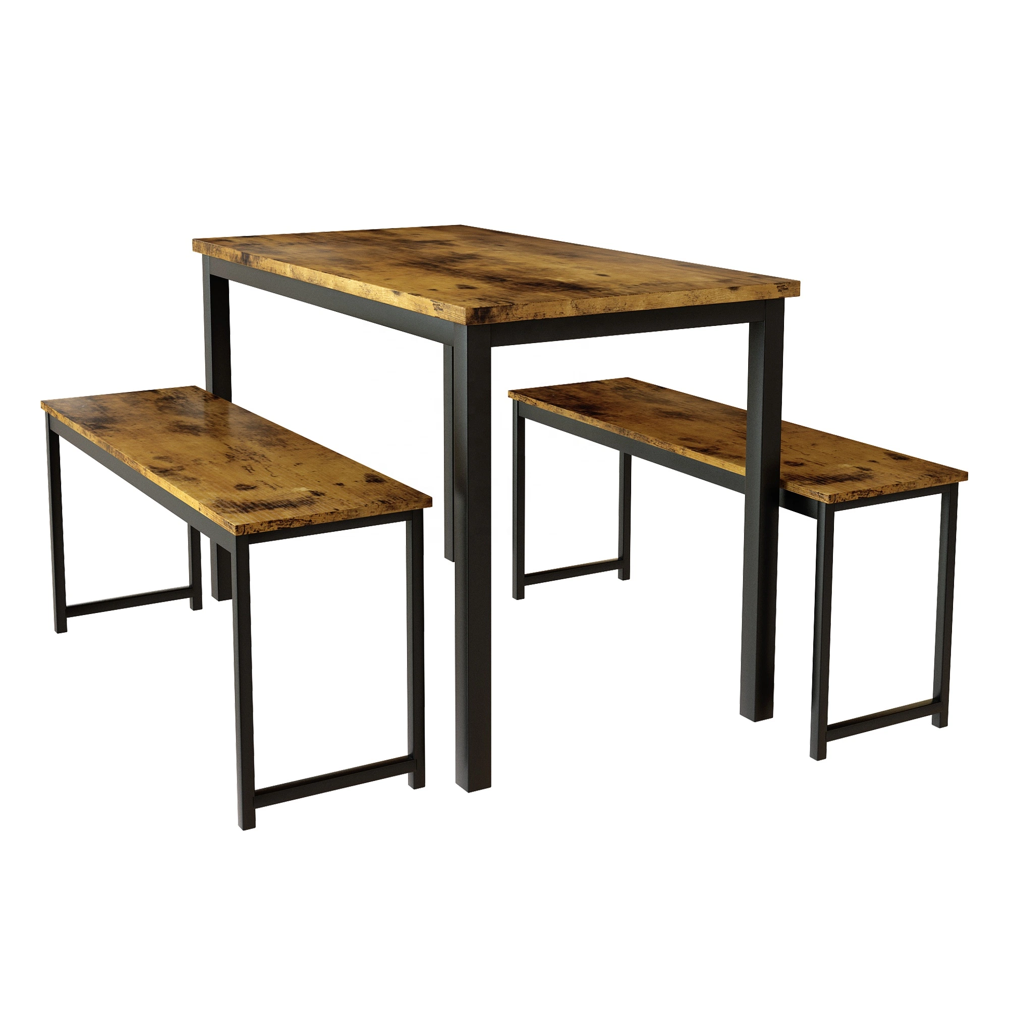 Hotel de 3 piezas Conjunto de Mesa de comedor con 2 bancos de madera