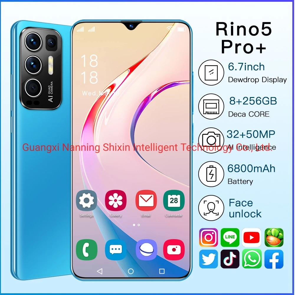 هاتف ذكي بالجملة Rino5PRO+ Smartphone 8/256GB Smart Phone 4G LTE Network هاتف محمول للتعرف على الوجه