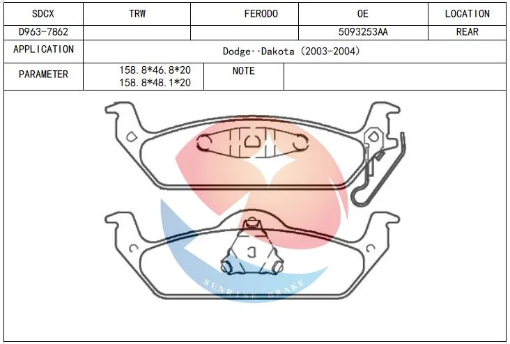 Sdcx D963 Noiseless Auto Spare Parts Disc Ceramic Brake Pad for Ccars