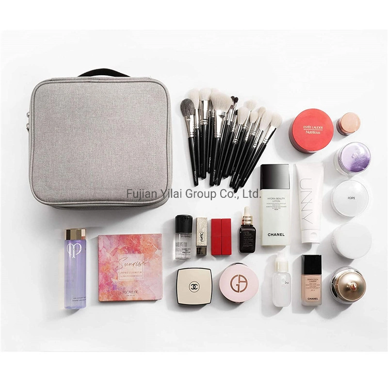 Vegan Makeup Travel Case Tote Makeup Brush Sets Organizer Large Capacity Cosmetic Bag Case with Handle