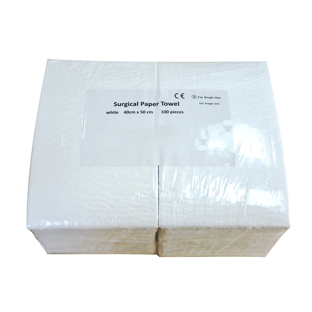 Serviette médicale chirurgicale blanche 4 papier de pli avec fils à la main Serviette OT-serviette