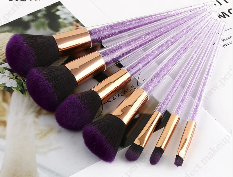 New 7 Cone Transparent Handle Makeup Brush Set Crystal Grain Diamond Unicorn Beauty Makeup Tool