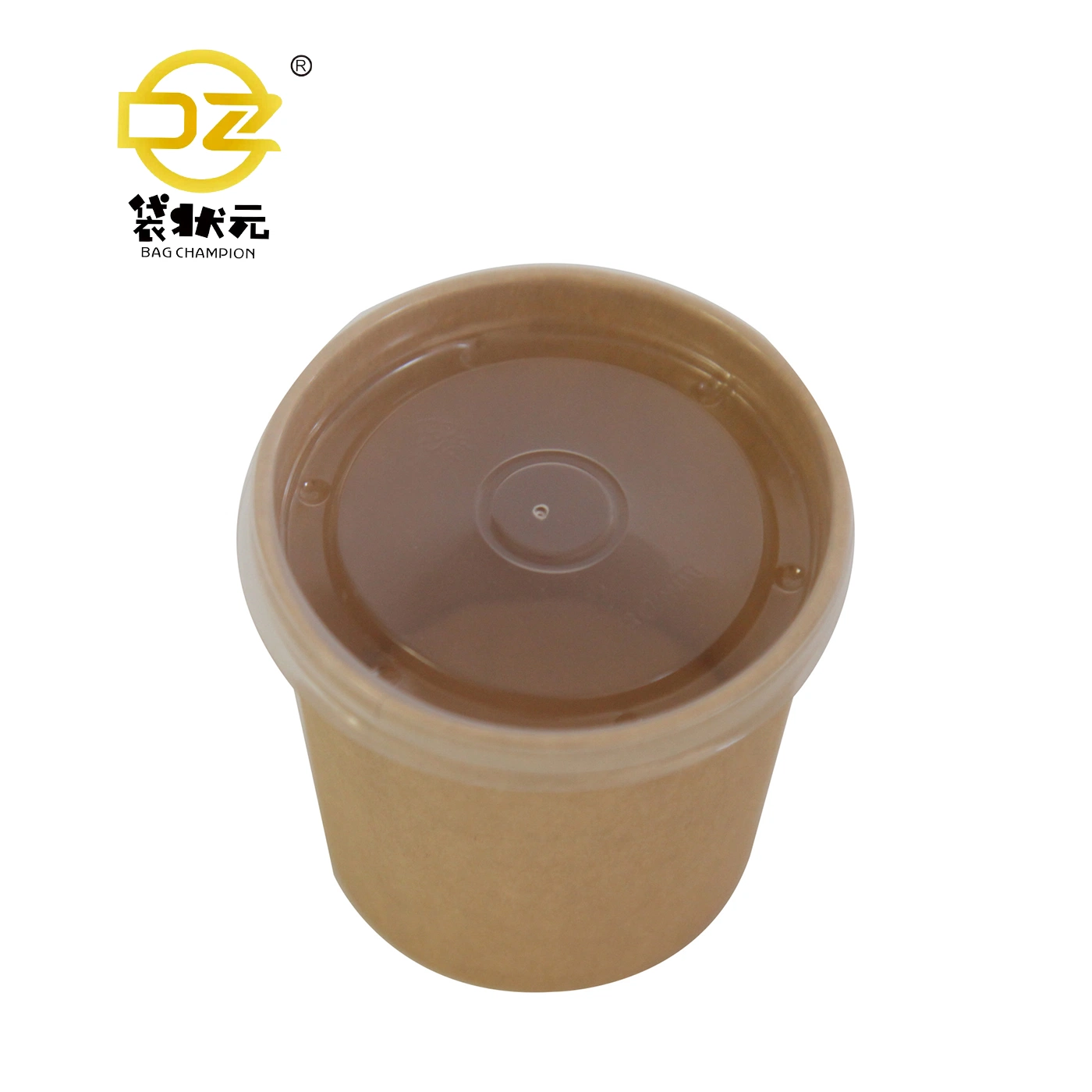 Factory Supply Compostable Kraft Paper Container Cup Bowl for Salad Soup Fast Food with Clear Lip