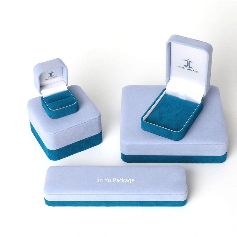 Fashion Elegant Light Blue Color Velvet Ring Jewelry Gift Packaging Box Factory