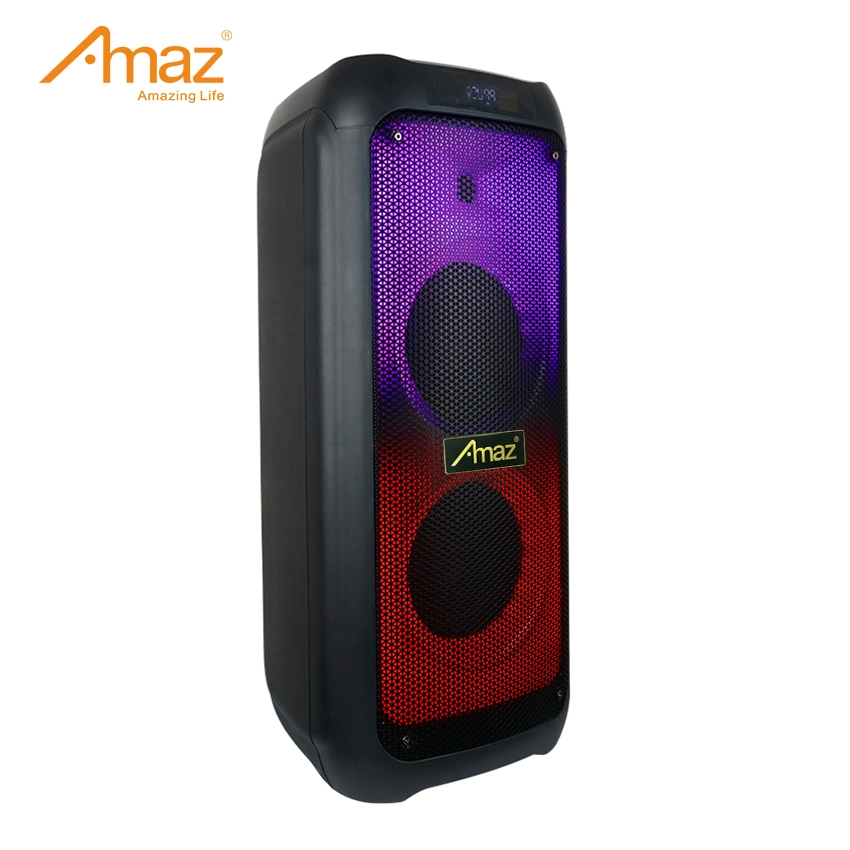 Double 8&quot; Portable Speaker High Power Music Party Outdoor Trolley Bluetooth Speaker with Flame Light