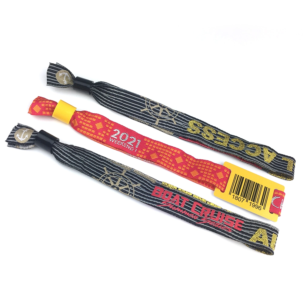 Custom Woven Metallic Gold Silver Black Thread Wristband Fabric Bracelets for Festival Event