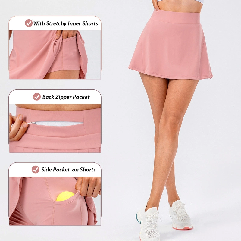 New Arrival Cute White Golfwear 2 in 1 Pleated Skorts with Zipper Pocket + Inner Pocket, Custom High quality/High cost performance  Fashion Tennis Ball Sports Outfits Gym Clothing