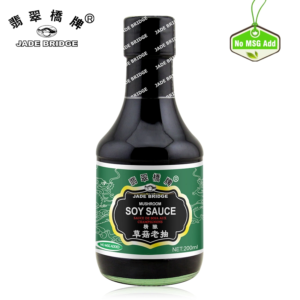 China Condiments Fabricante de sabor auténtico 500 M Bottel de plástico Jade Puente no Msg Mushroom Salsa de soja